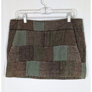 American Eagle Womens Patchwork Mini Skirt Size 12 Y2K Wool Blend Brown & Green